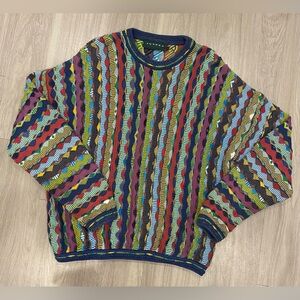 VINTAGE Vibrant TUNDRA 3D KNIT COTTON SWEATER Coogi Large L Canada 90 Hip Hop